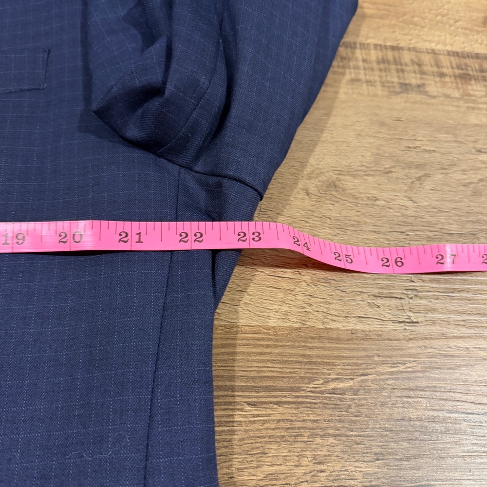 TALLIA Mens 46L Navy Blue Grid Pattern Blazer Poly Blend Stretch Jacket 2 Button - Picture 12 of 14